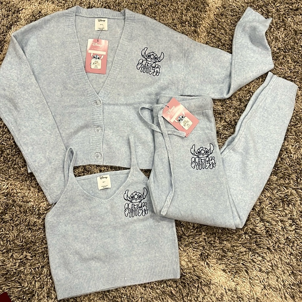 Disney Stitch Fuzzy Women’s Pajama Loungewear Set - joggers, tank & cardigan